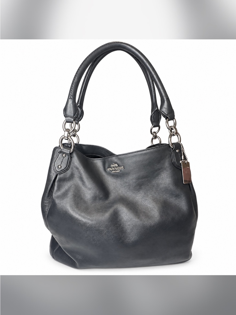 Coach Black Leather Shoulder Bag with Silver-Tone Hardware
